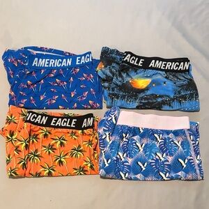 American Eagle Men’s Assorted Blue & Orange Printed Boxers (Lot of 4)